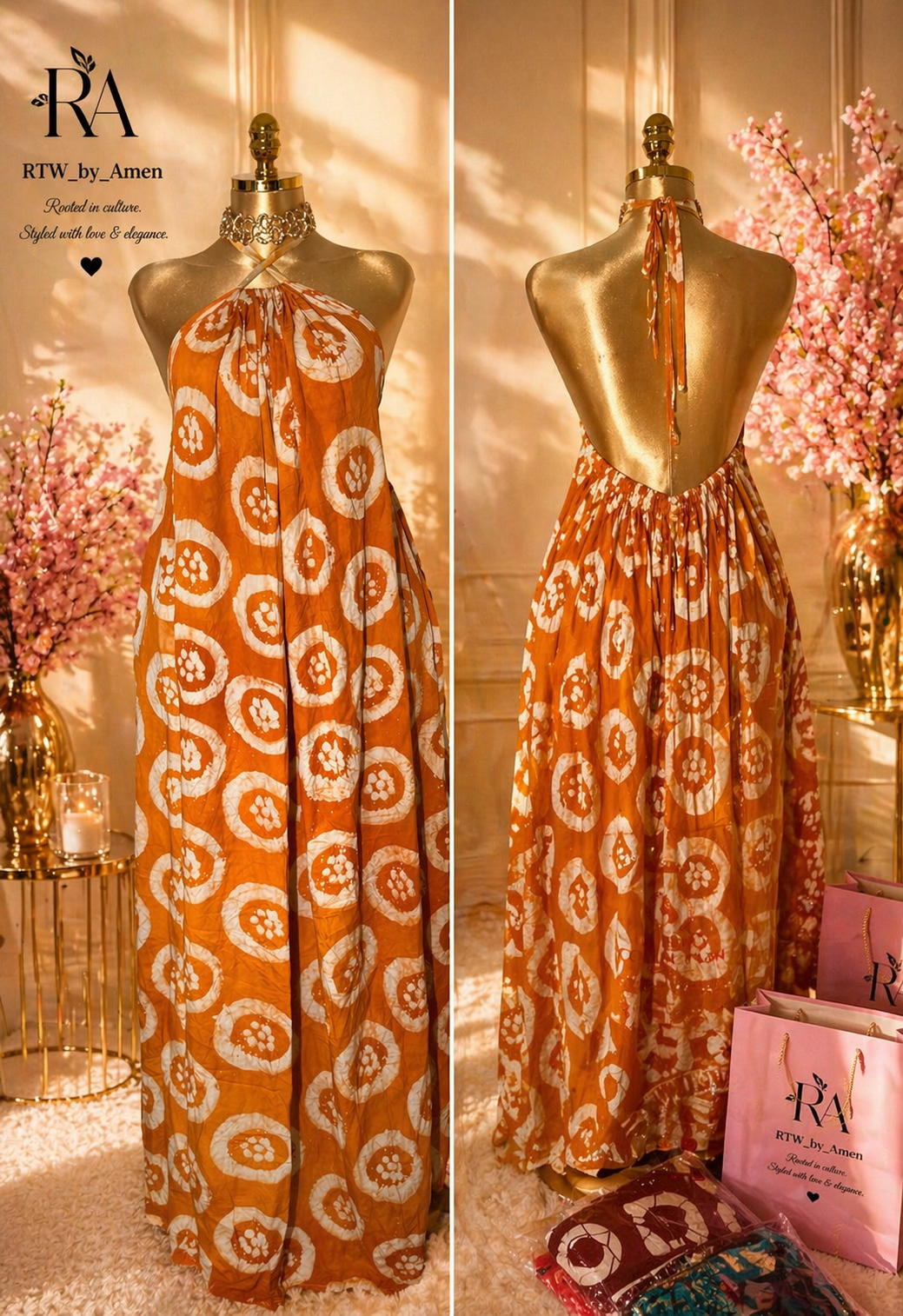 Adire backless long gown