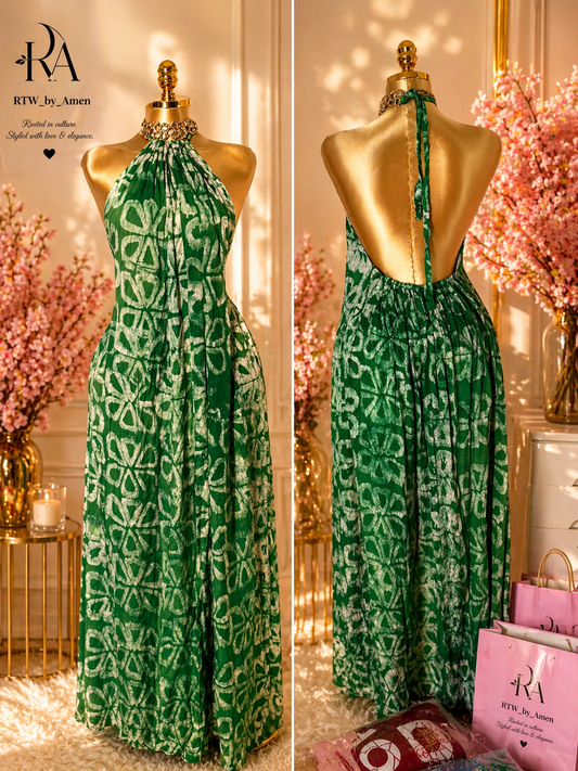 Adire backless long gown