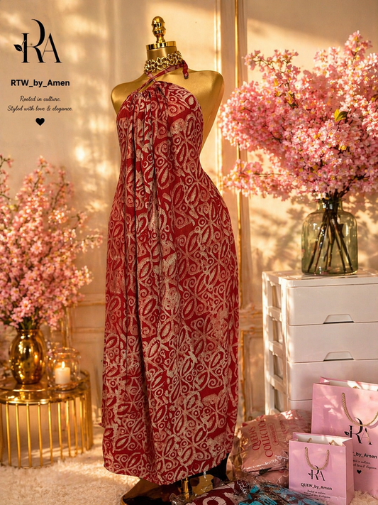 Adire backless long gown