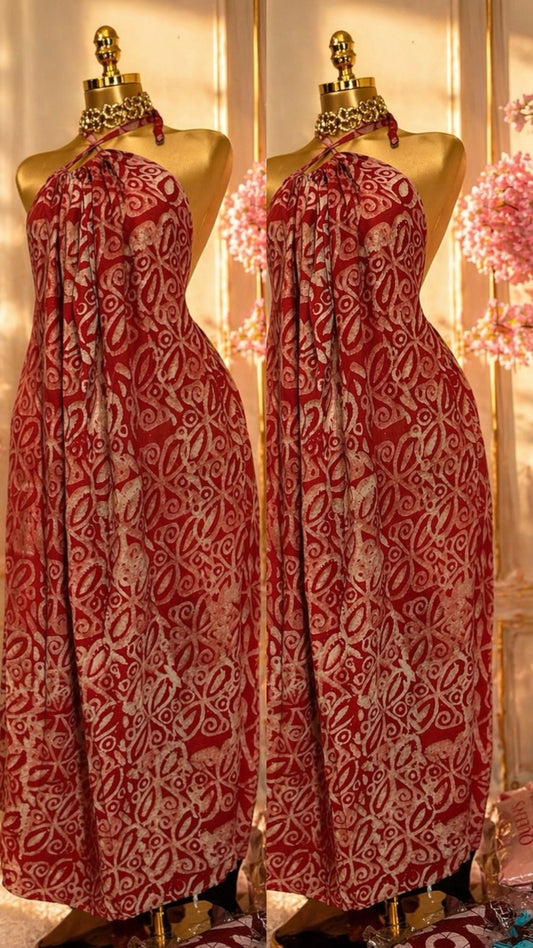 Adire backless long gown